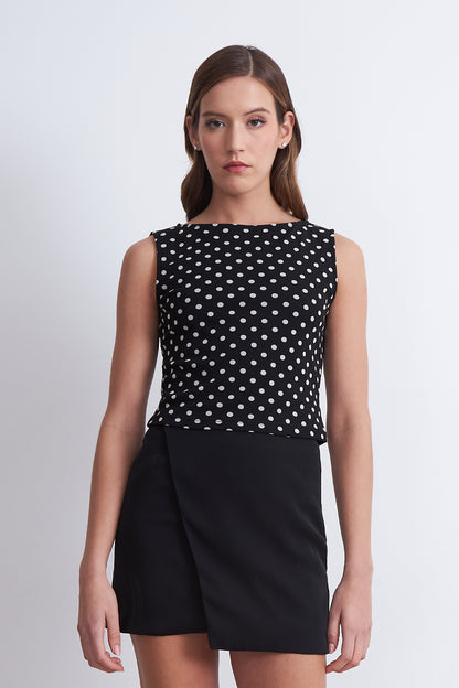 Top Lunares Elasticado Negro