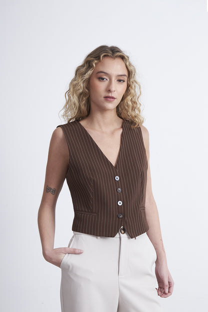 Gilet Sastrero Rayas Diplomáticas Café