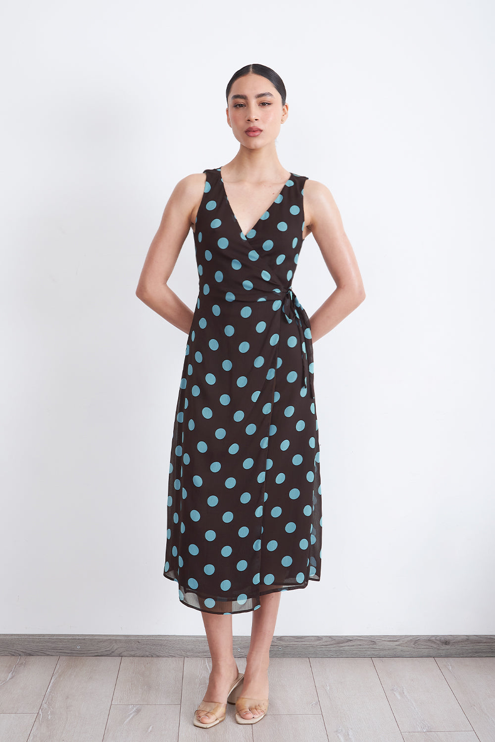 Vestido Cruzado Lunares Celeste
