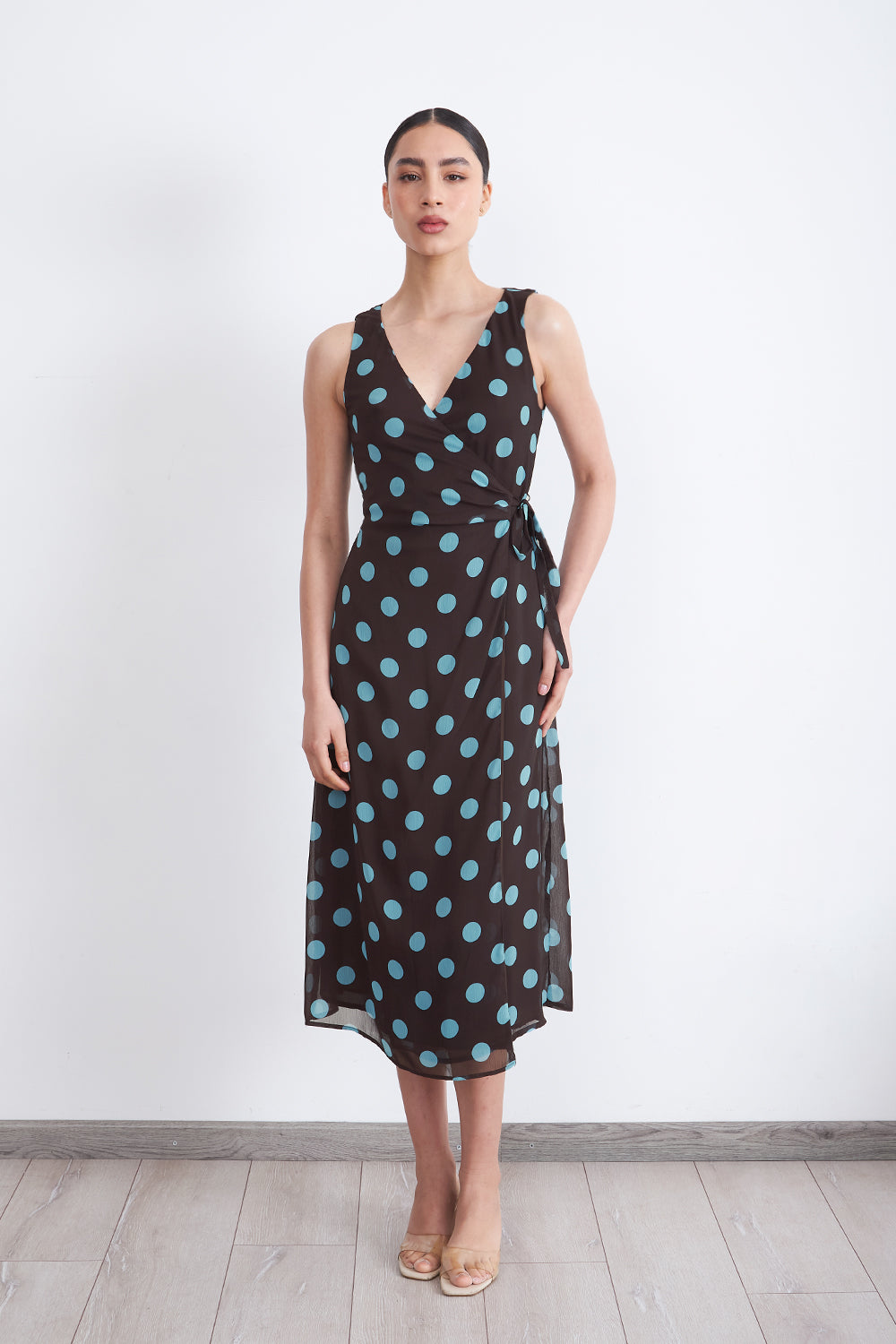 Vestido Cruzado Lunares Celeste