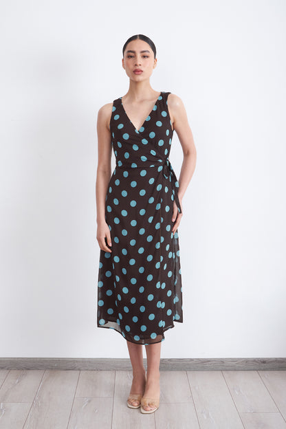 Vestido Cruzado Lunares Celeste