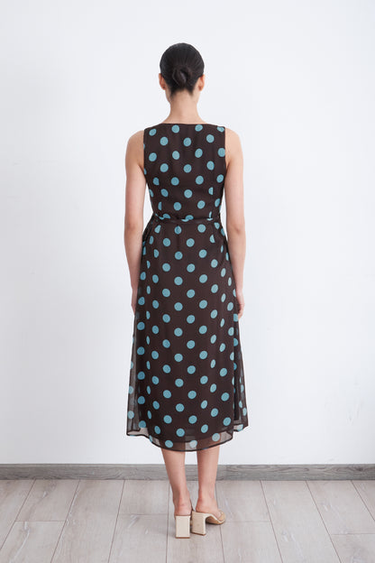 Vestido Cruzado Lunares Celeste