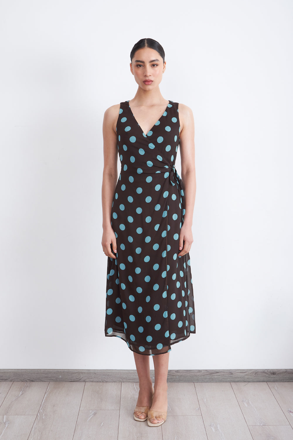 Vestido Cruzado Lunares Celeste