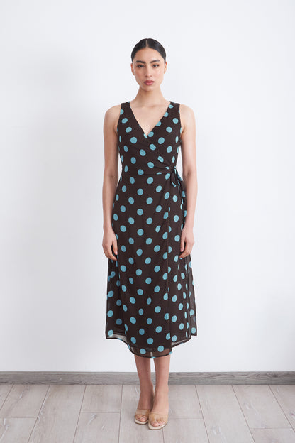Vestido Cruzado Lunares Celeste