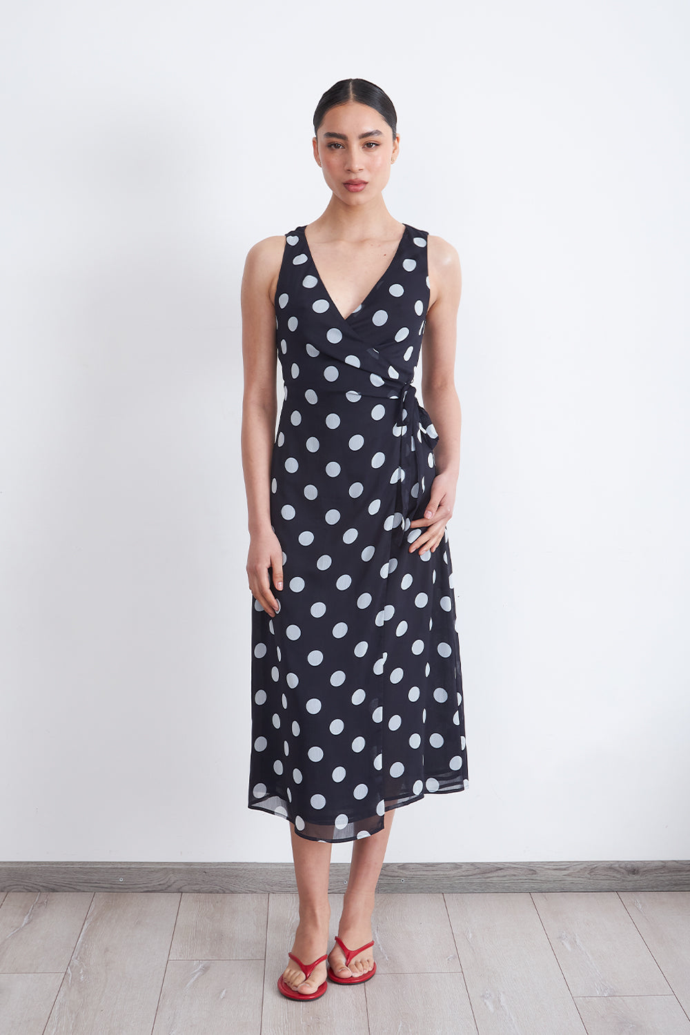 Vestido Cruzado Lunares Marino