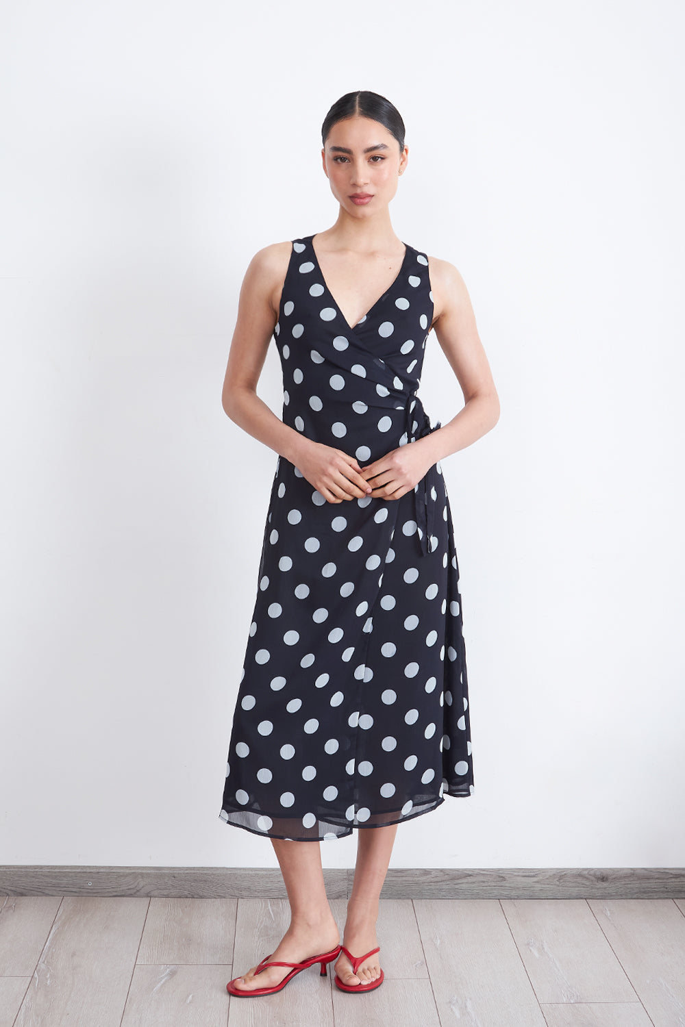Vestido Cruzado Lunares Marino
