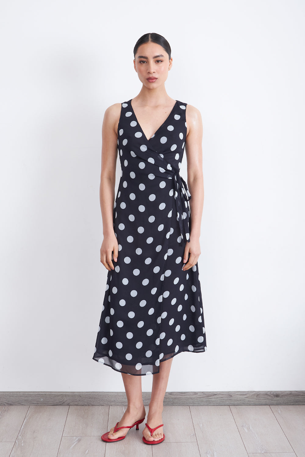 Vestido Cruzado Lunares Marino