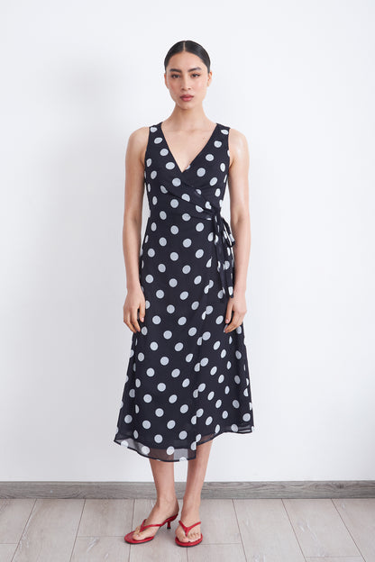 Vestido Cruzado Lunares Marino
