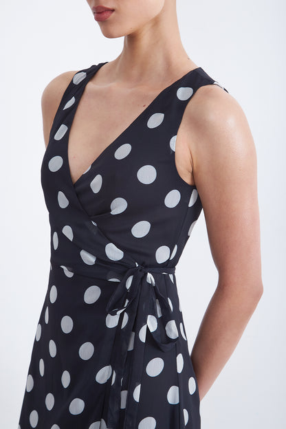 Vestido Cruzado Lunares Marino