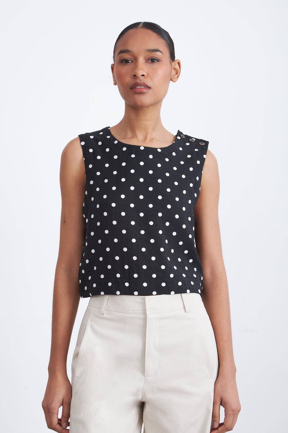 Top / Blusa Lunares con botones Negro