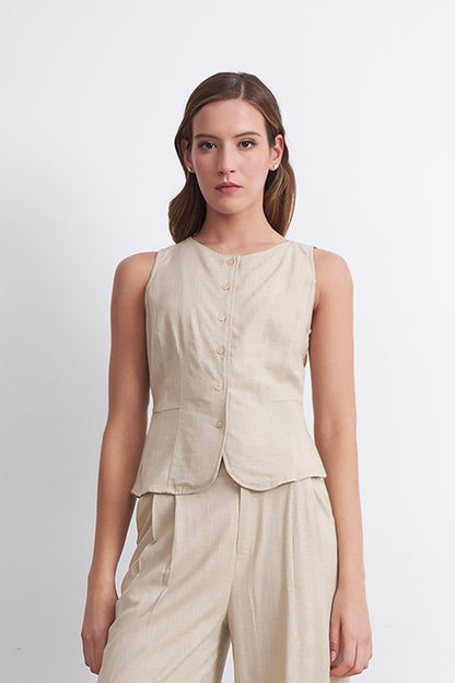 Gilet Cuello Redondo Tipo Lino Beige