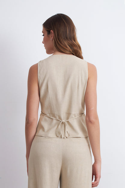 Gilet Cuello Redondo Tipo Lino Beige