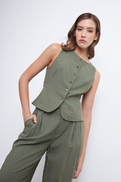 Gilet Cuello Redondo Tipo Lino Oliva