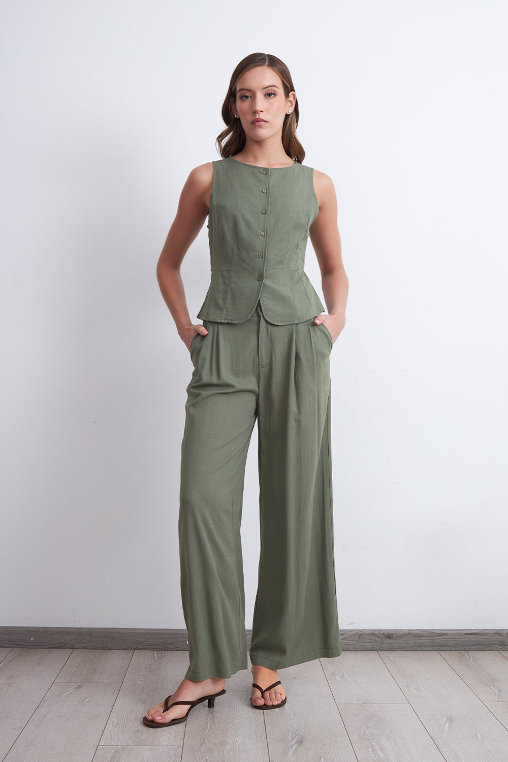 Gilet Cuello Redondo Tipo Lino Oliva