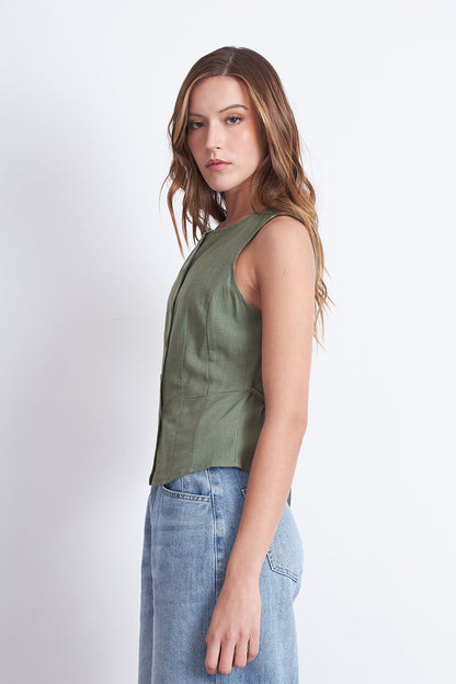 Gilet Cuello Redondo Tipo Lino Oliva