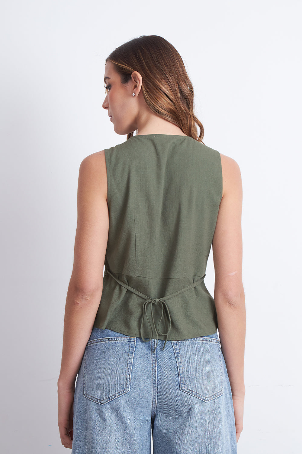 Gilet Cuello Redondo Tipo Lino Oliva