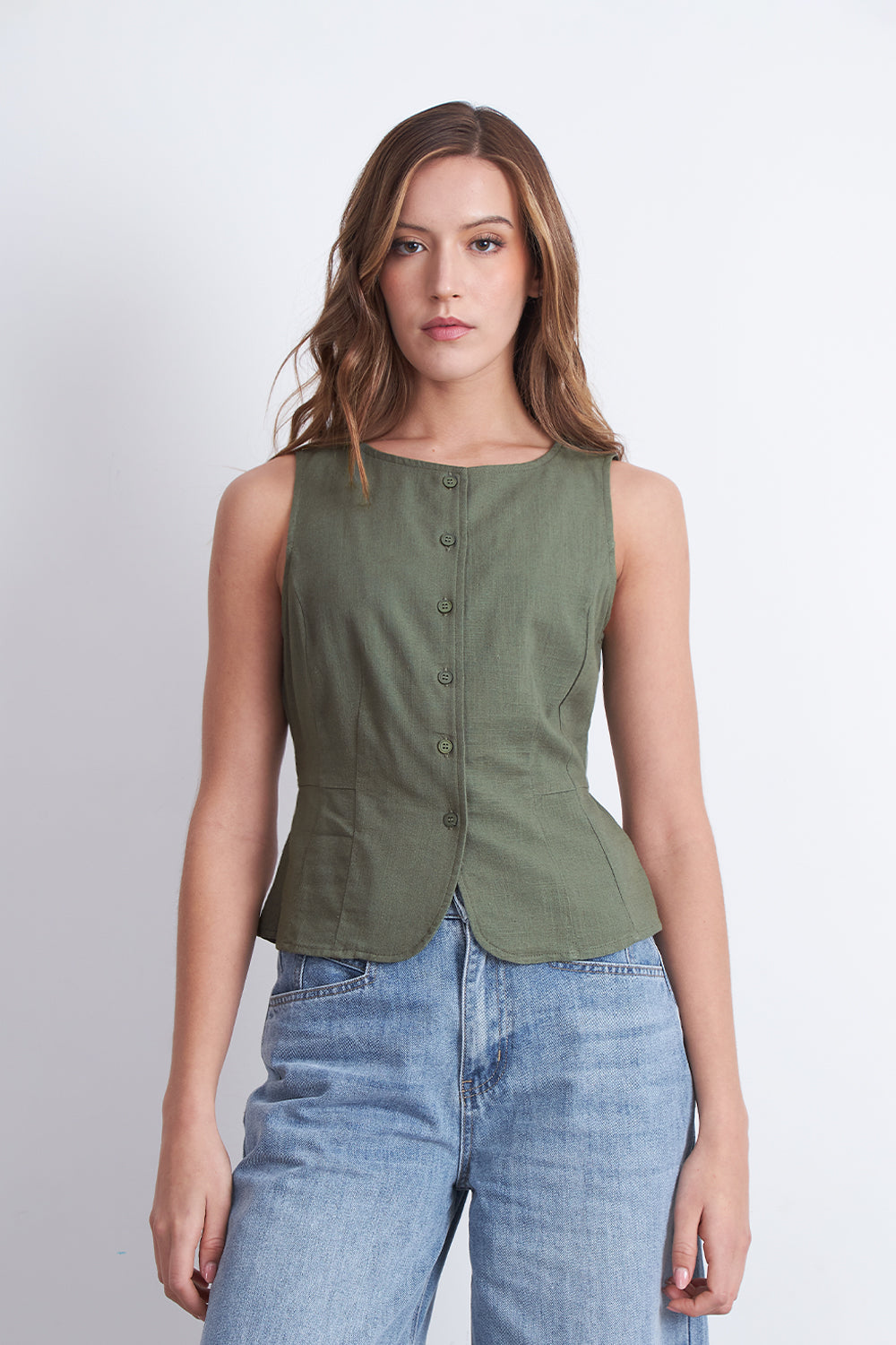 Gilet Cuello Redondo Tipo Lino Oliva