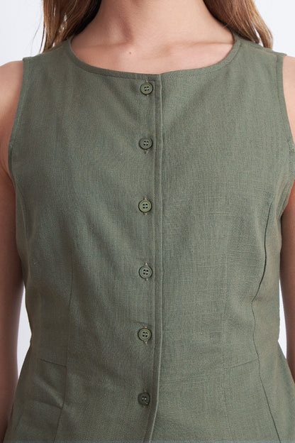 Gilet Cuello Redondo Tipo Lino Oliva