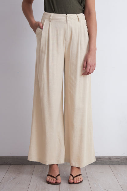 Pantalón Textura Lino Beige