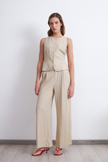 Pantalón Textura Lino Beige