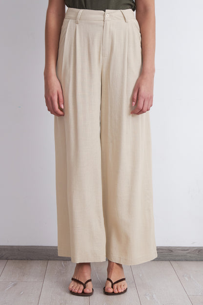 Pantalón Textura Lino Beige