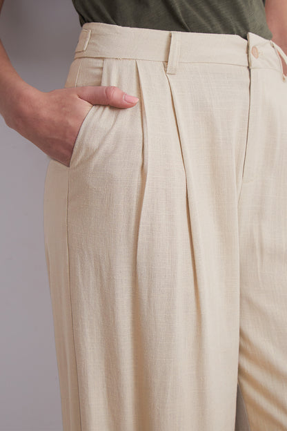 Pantalón Textura Lino Beige