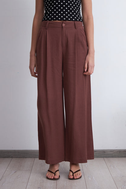 Pantalón Textura Lino Café