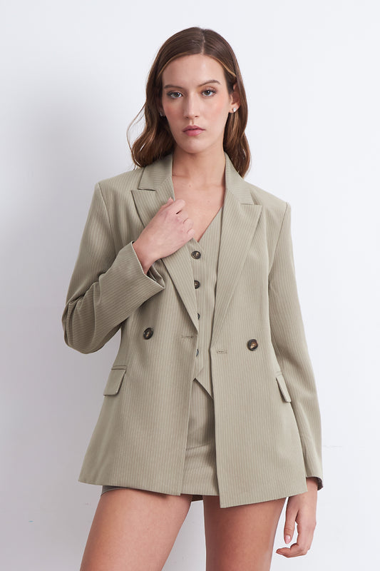 Blazer Cruzado Rayas Diplomáticas Khaki