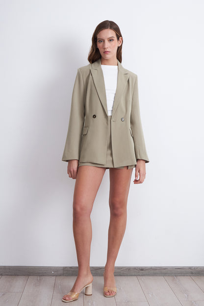 Blazer Cruzado Rayas Diplomáticas Khaki