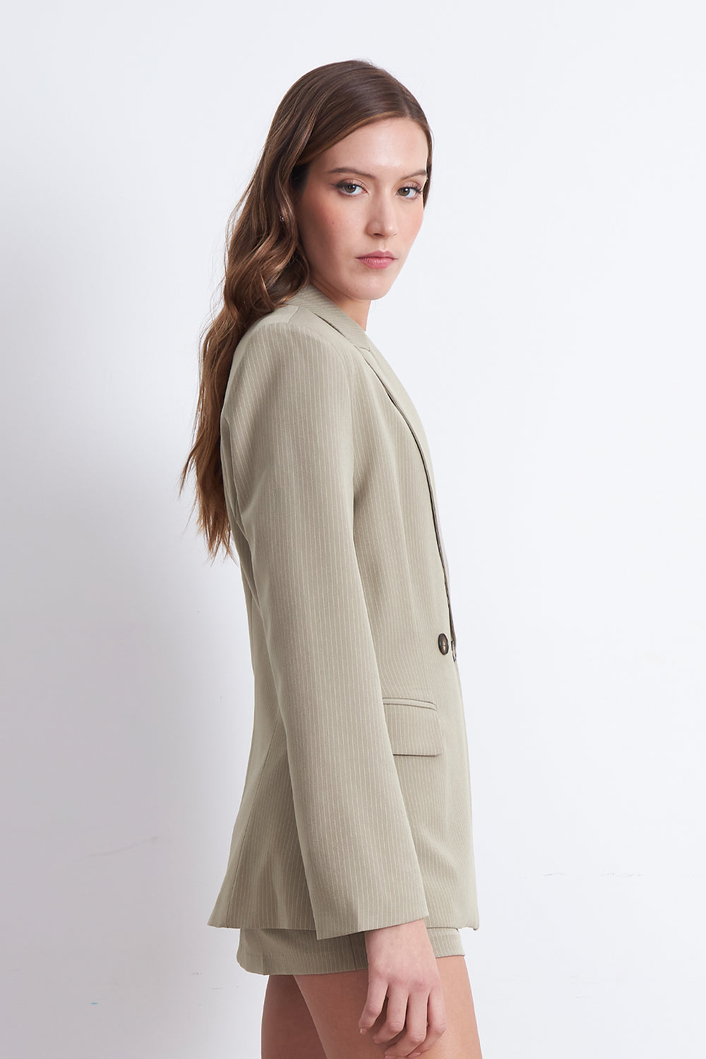 Blazer Cruzado Rayas Diplomáticas Khaki