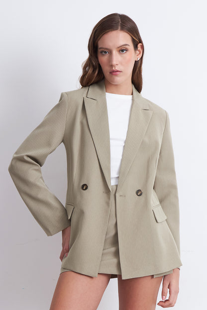 Blazer Cruzado Rayas Diplomáticas Khaki