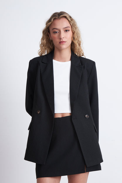 Blazer Cruzado Rayas Diplomáticas Azul Marino