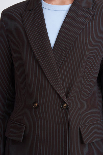 Blazer Cruzado Rayas Diplomáticas Café