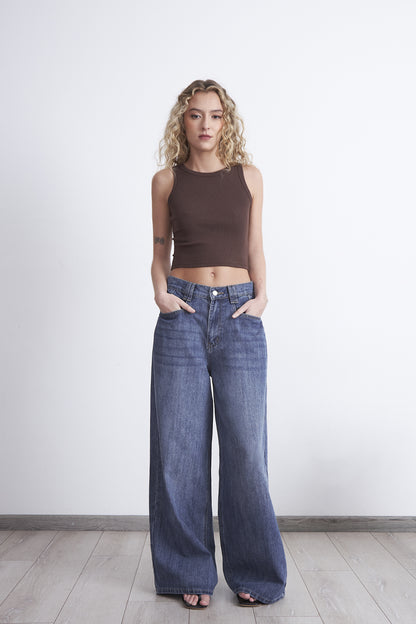 Jeans Wide Leg Ancho Azul Marino