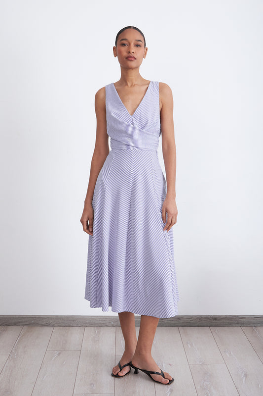 Vestido Cruzado Líneas Celeste