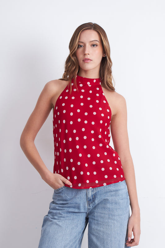 Blusa Halter Lunares Rojo