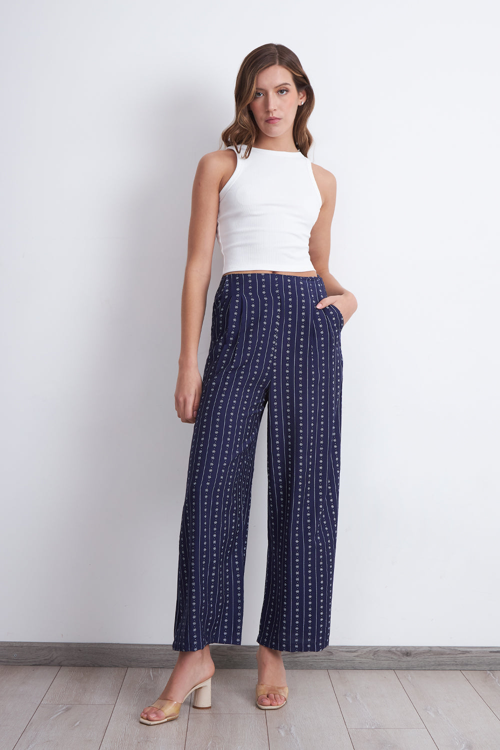 Pantalón Patrón Floral Azul Marino