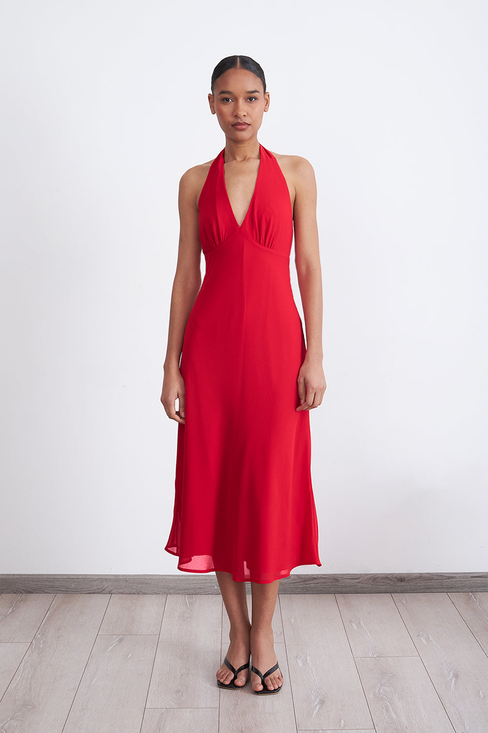 Vestido Cuello Halter con Amarra Rojo