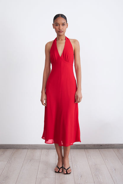 Vestido Cuello Halter con Amarra Rojo
