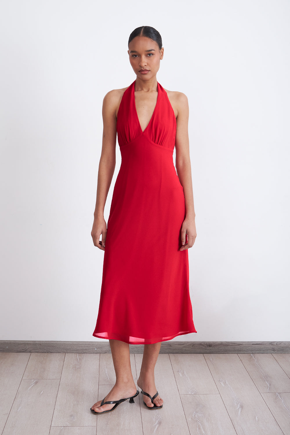 Vestido Cuello Halter con Amarra Rojo