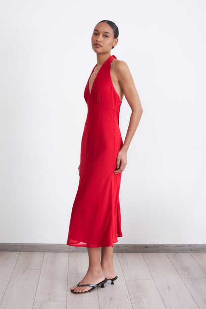 Vestido Cuello Halter con Amarra Rojo