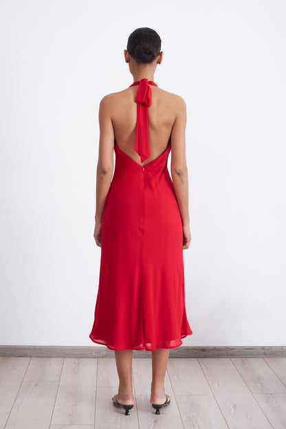 Vestido Cuello Halter con Amarra Rojo