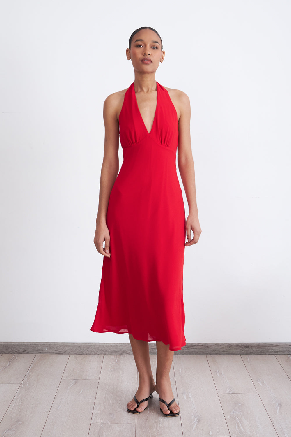 Vestido Cuello Halter con Amarra Rojo