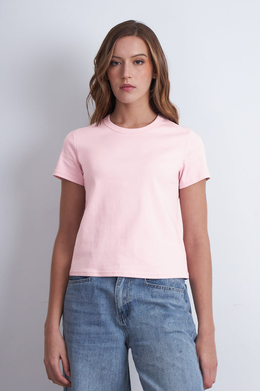 Polera Cuello Redondo Manga Corta Rosado