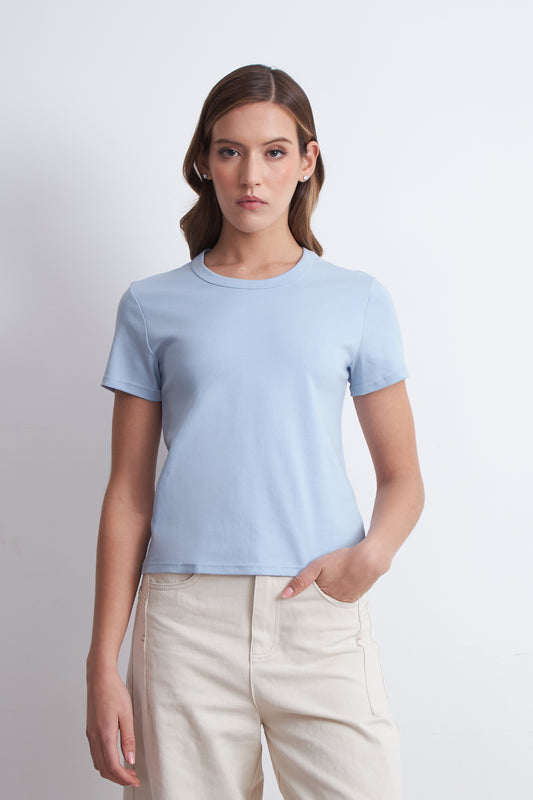 Polera Cuello Redondo Manga Corta Celeste