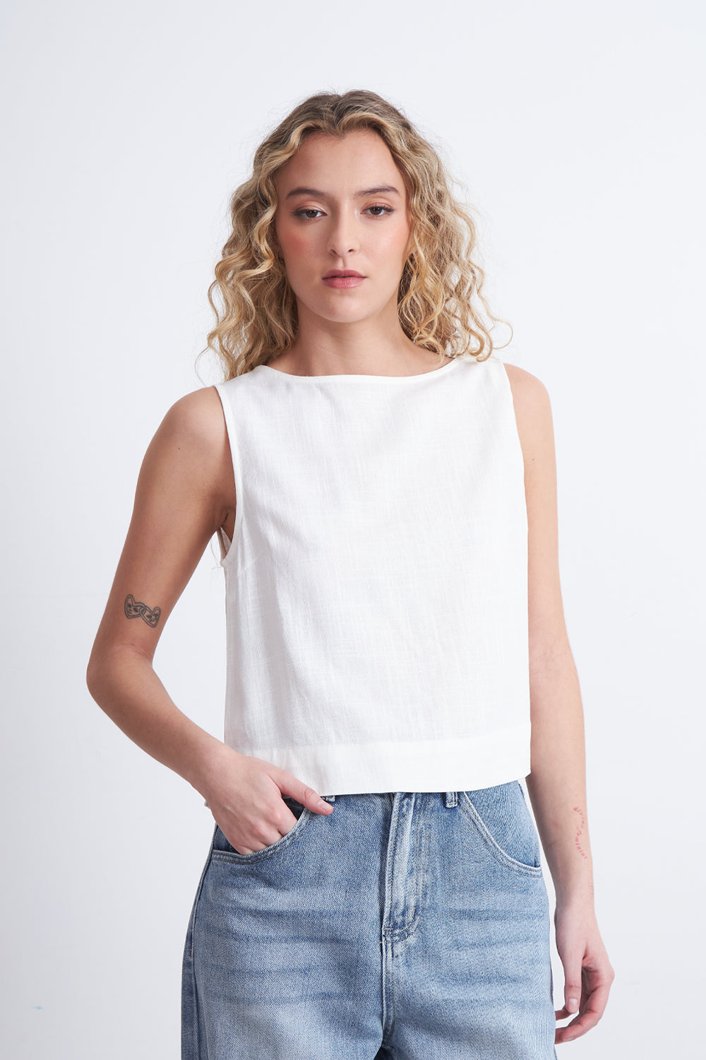 Top Básico Mezcla Lino Blanco