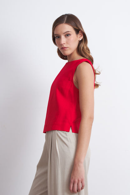 Top Básico Mezcla Lino Rojo