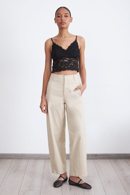 Pantalón Corte Barrel Beige