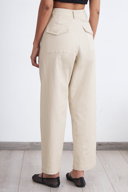 Pantalón Corte Barrel Beige