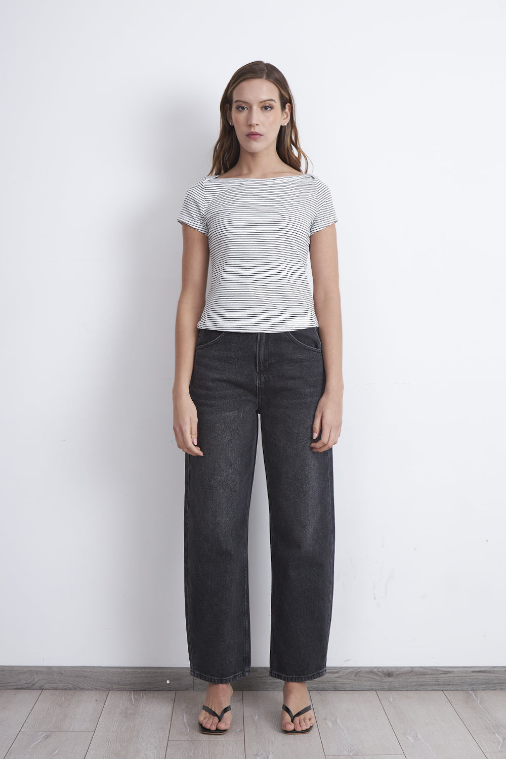 Polera Rayas Horizontales Cuello Bote Blanco